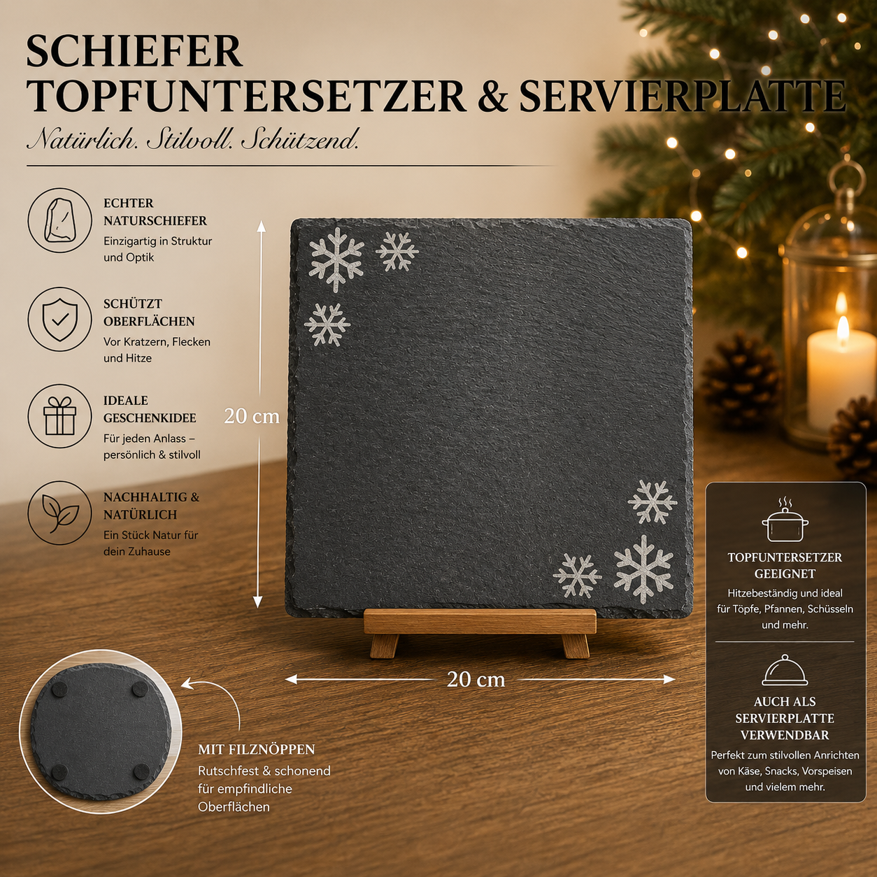 Schiefer Topfuntersetzter & Servierplatte Weihnachtsmotive