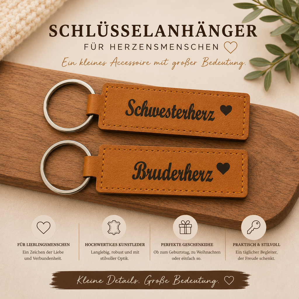 Schlüsselanhänger aus Kunstleder mit Gravur