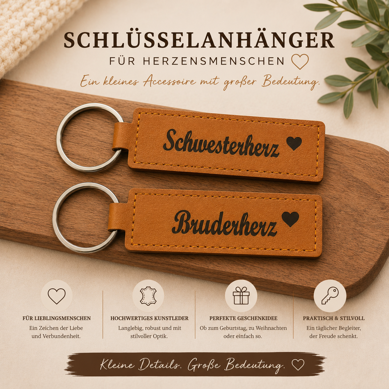 Schlüsselanhänger aus Kunstleder mit Gravur
