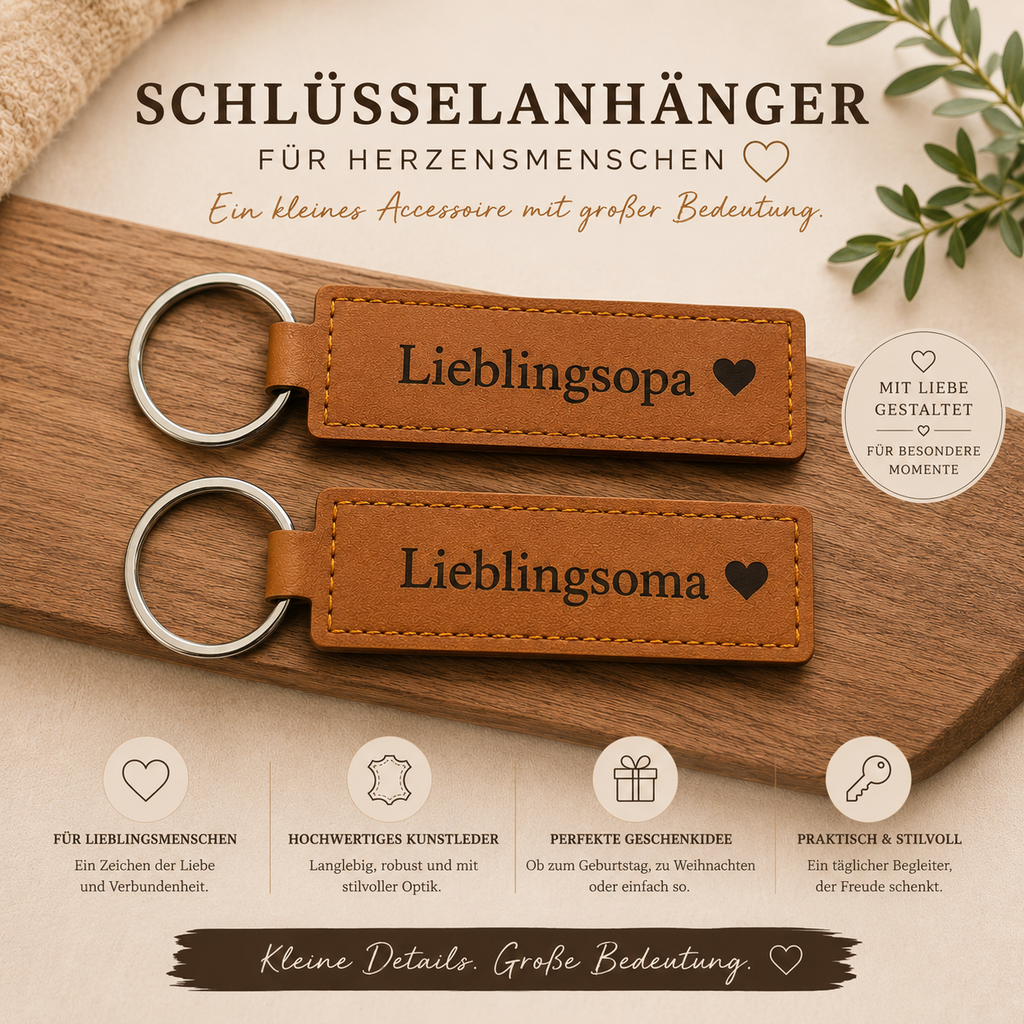 Schlüsselanhänger aus Kunstleder mit Gravur