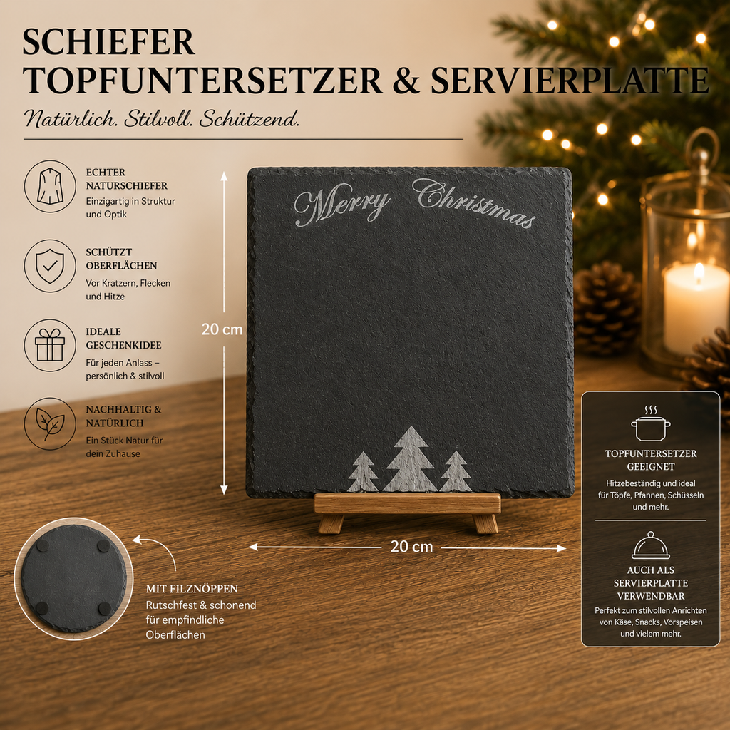 Schiefer Topfuntersetzter & Servierplatte Weihnachtsmotive