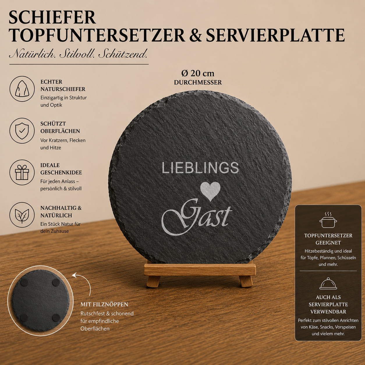 Schiefer Topfuntersetzter & Servierplatte