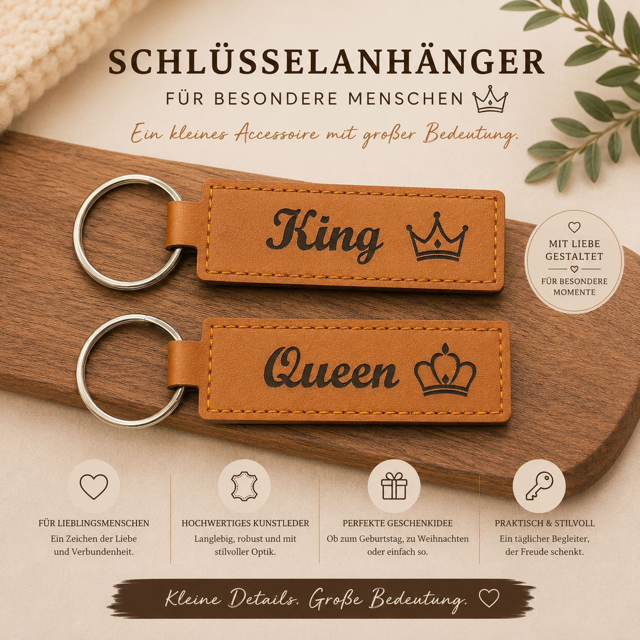 Schlüsselanhänger aus Kunstleder mit Gravur