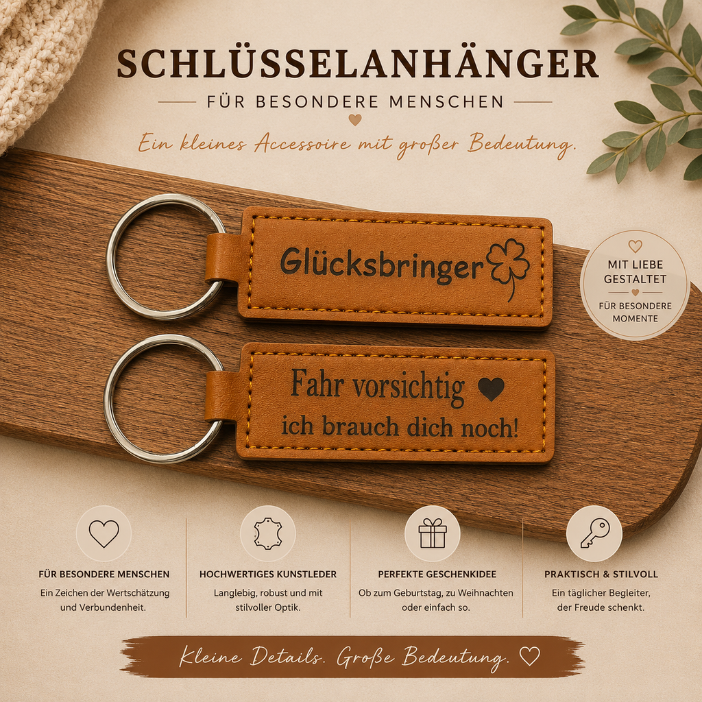 Schlüsselanhänger aus Kunstleder mit Gravur