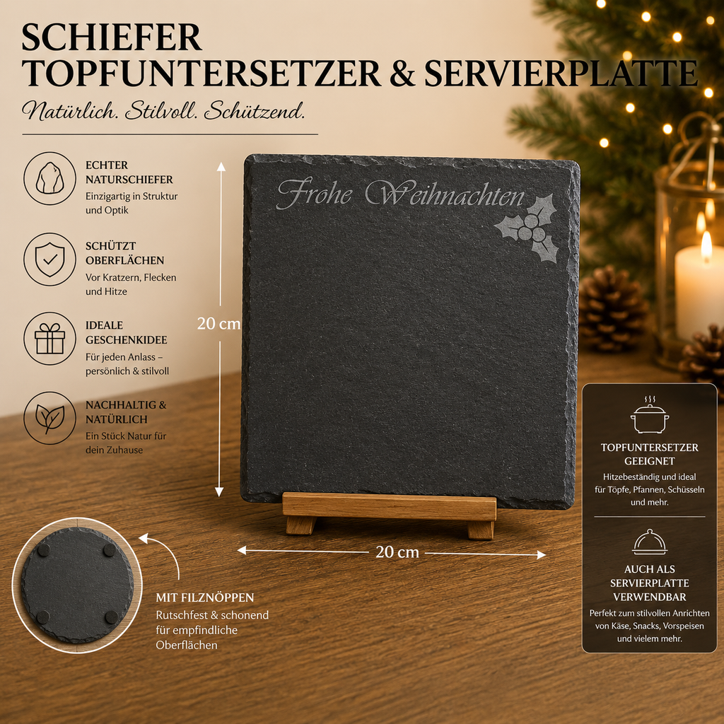 Schiefer Topfuntersetzter & Servierplatte Weihnachtsmotive