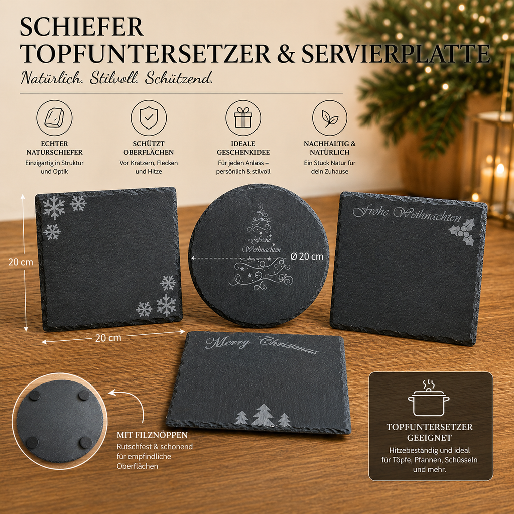 Schiefer Topfuntersetzter & Servierplatte Weihnachtsmotive