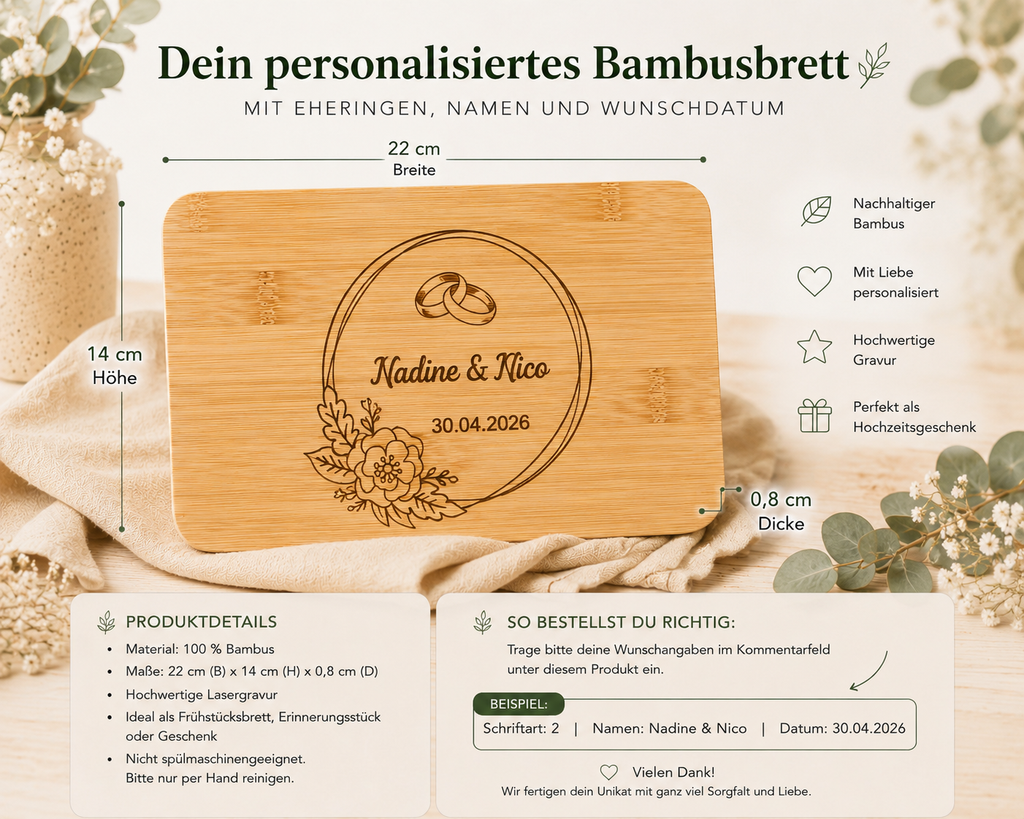 Bambusbrett Hochzeit personalisierbar