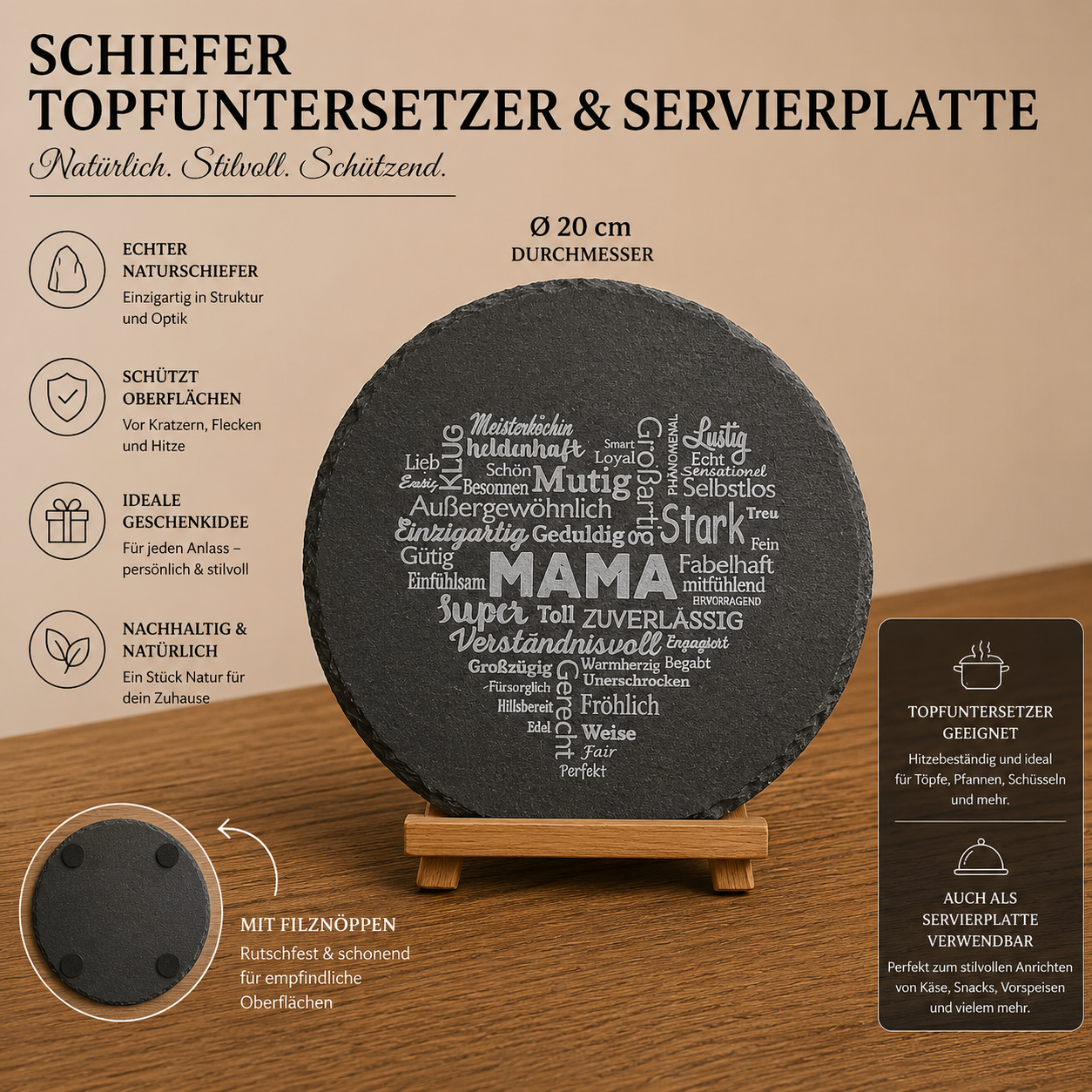 Schiefer Topfuntersetzter & Servierplatte