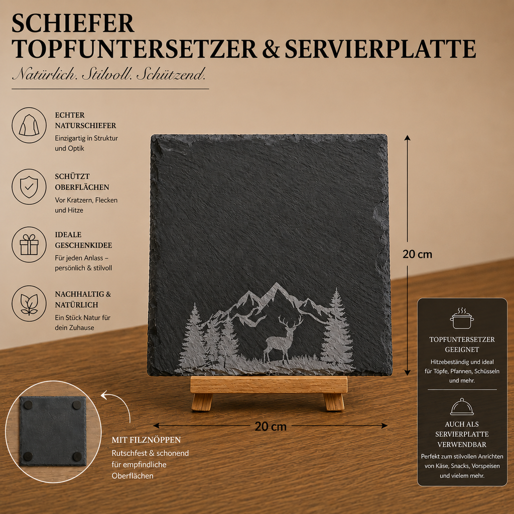 Schiefer Topfuntersetzter & Servierplatte Weihnachtsmotive