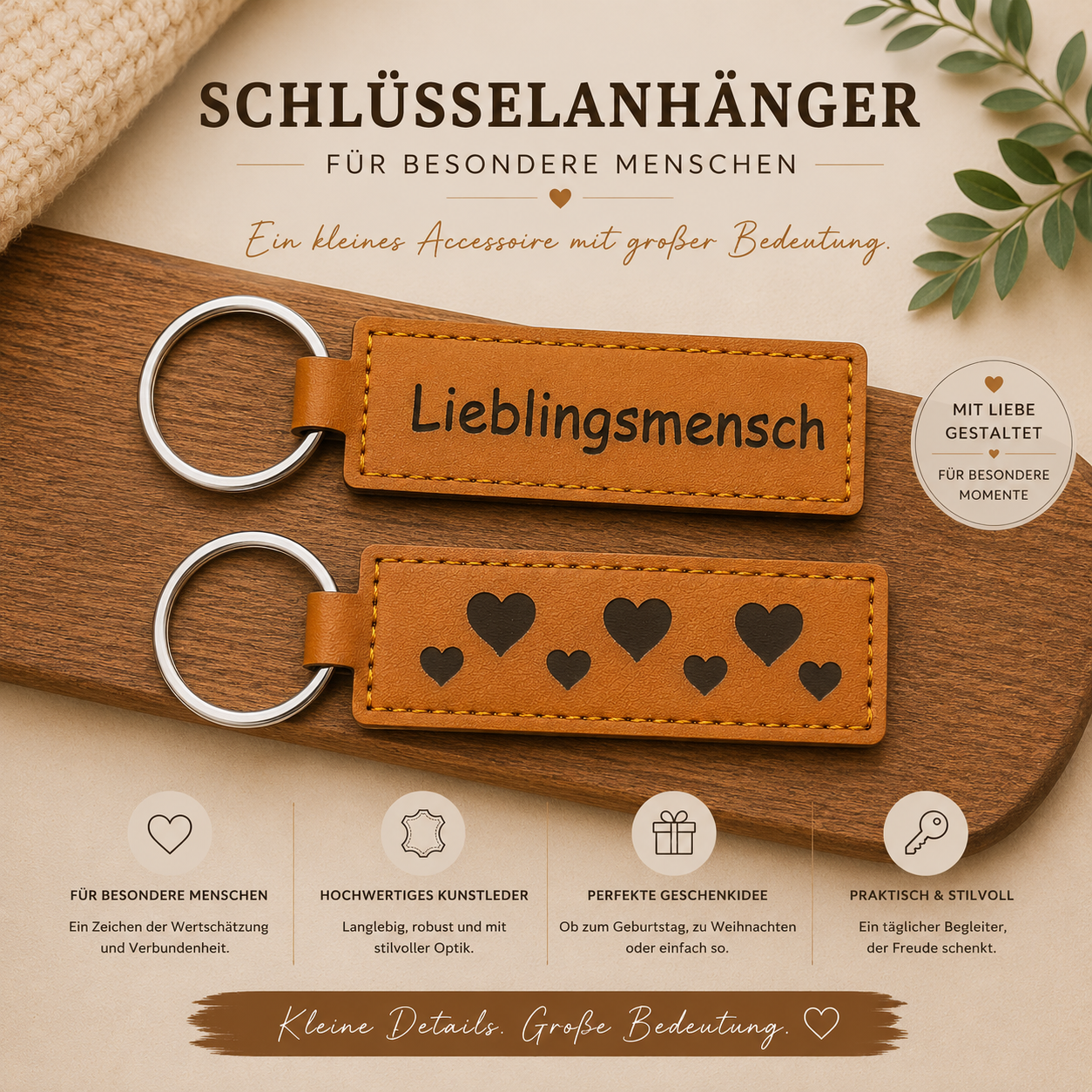 Schlüsselanhänger aus Kunstleder mit Gravur