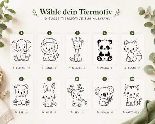 Bambusbrett mit Tiermotiv und Wunschname personalisierbar